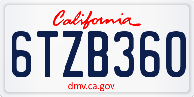 CA license plate 6TZB360