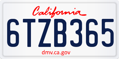 CA license plate 6TZB365