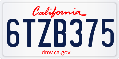 CA license plate 6TZB375