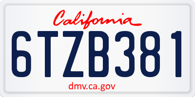 CA license plate 6TZB381