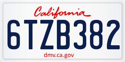 CA license plate 6TZB382