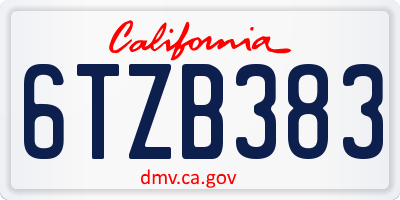 CA license plate 6TZB383