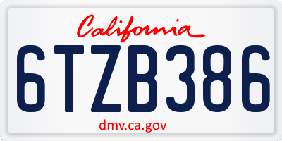 CA license plate 6TZB386