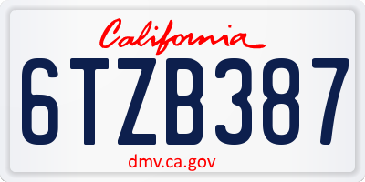 CA license plate 6TZB387