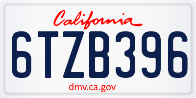 CA license plate 6TZB396