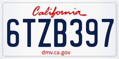 CA license plate 6TZB397