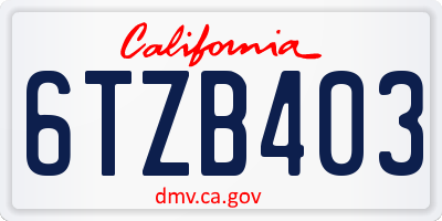 CA license plate 6TZB403