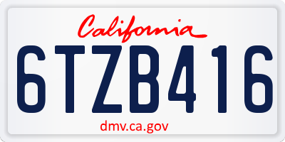 CA license plate 6TZB416