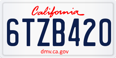 CA license plate 6TZB420