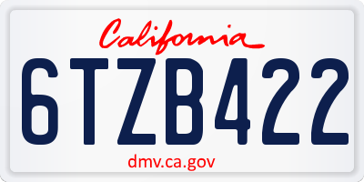 CA license plate 6TZB422