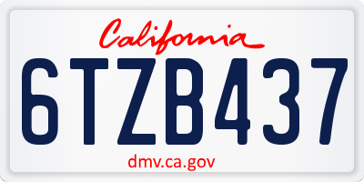CA license plate 6TZB437