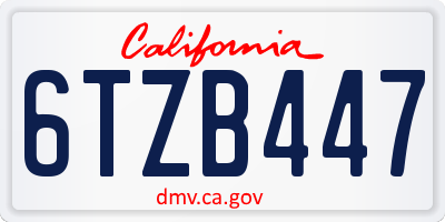 CA license plate 6TZB447