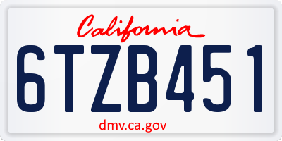 CA license plate 6TZB451