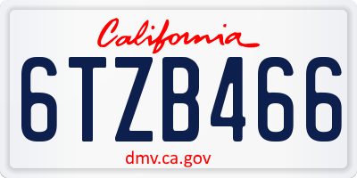 CA license plate 6TZB466