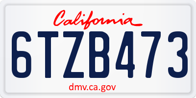 CA license plate 6TZB473