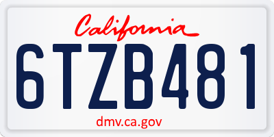 CA license plate 6TZB481