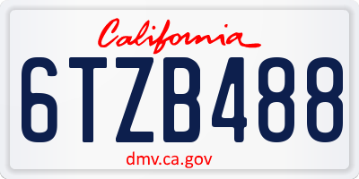 CA license plate 6TZB488