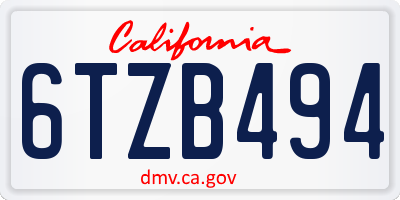 CA license plate 6TZB494