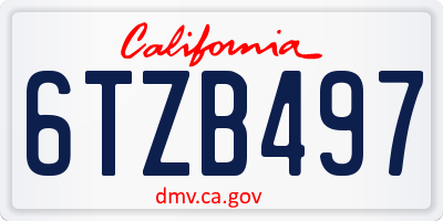 CA license plate 6TZB497