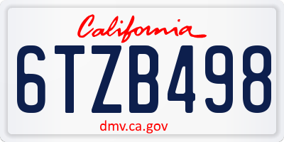 CA license plate 6TZB498