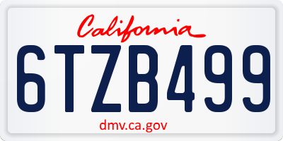 CA license plate 6TZB499