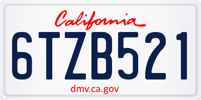 CA license plate 6TZB521