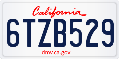 CA license plate 6TZB529