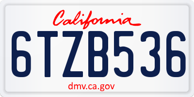 CA license plate 6TZB536