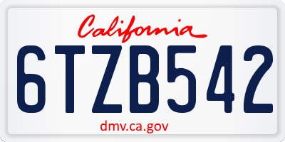 CA license plate 6TZB542