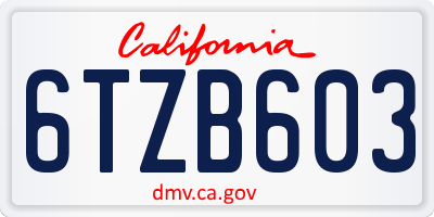 CA license plate 6TZB603