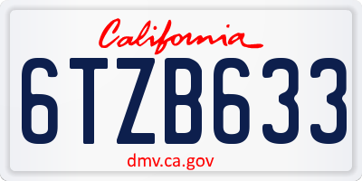 CA license plate 6TZB633