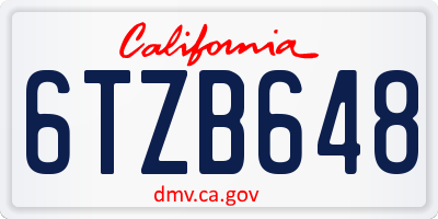 CA license plate 6TZB648