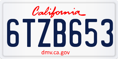 CA license plate 6TZB653