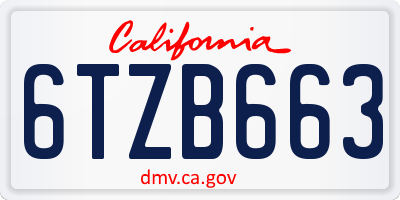 CA license plate 6TZB663