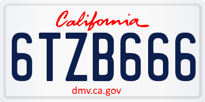 CA license plate 6TZB666