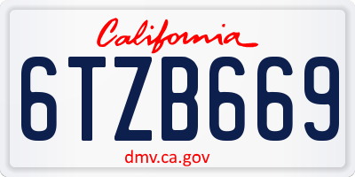 CA license plate 6TZB669