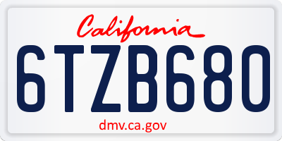 CA license plate 6TZB680