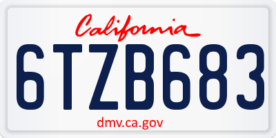 CA license plate 6TZB683