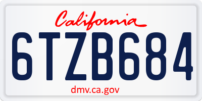 CA license plate 6TZB684