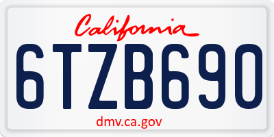 CA license plate 6TZB690