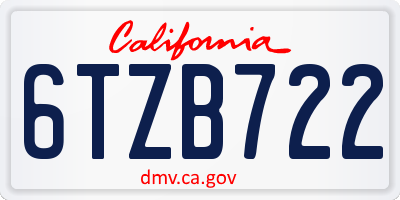 CA license plate 6TZB722