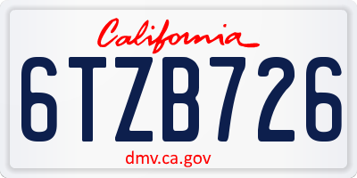 CA license plate 6TZB726