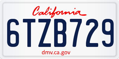 CA license plate 6TZB729