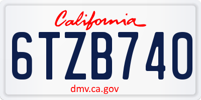 CA license plate 6TZB740