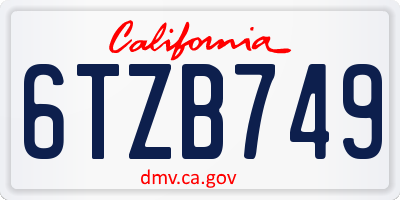 CA license plate 6TZB749