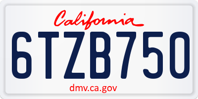 CA license plate 6TZB750