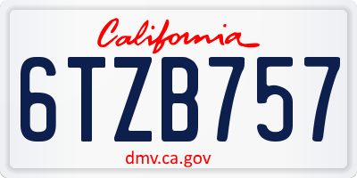 CA license plate 6TZB757