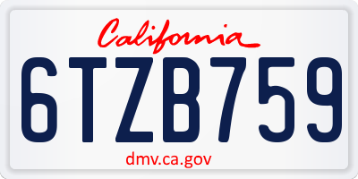 CA license plate 6TZB759