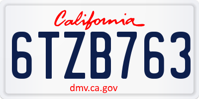 CA license plate 6TZB763