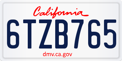 CA license plate 6TZB765